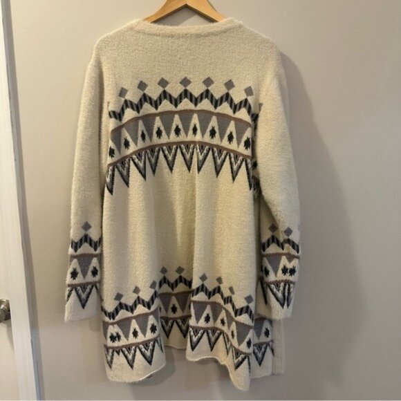 Belladini Cabincore Geometric Knit Open Front Long Cardigan Cream 2X - Picture 3 of 10